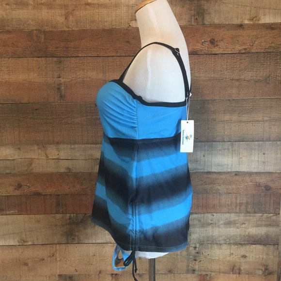 Beach Sissi Tankini Size L Blue/Black Ombre Stripe Top Solid Blue Bikini Bottom - Picture 2 of 10